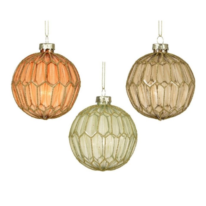 SFERE VETRO GLITTER D.8CM. 3 ASSORTITE